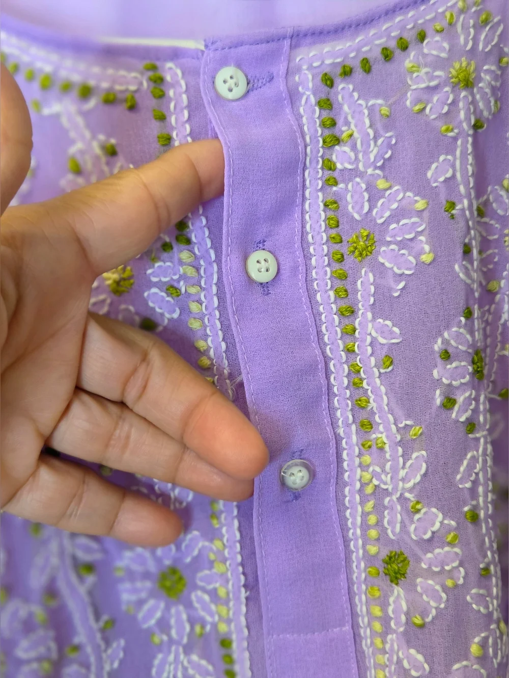 Lucknowi Chikan Hand Embroidered Lilac Sheer Tunic Kurta - Boho Luxe Size 2XL